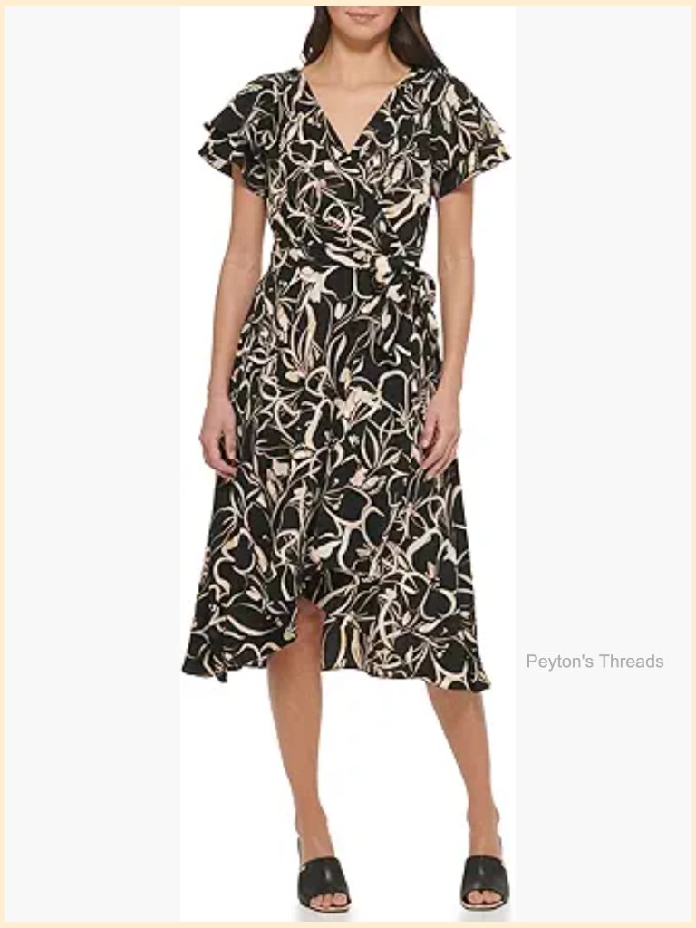 Sleeveless V-Neck Drapey Crepe Midi Dress With Zipper Closure